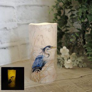 Blue Heron Luminary Candle Blue Crane Blue Egret Decor Blue Heron Light Lamp